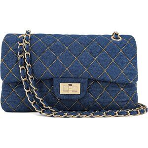 Quilted Denim Crossbody Bags for Women, Chain Strap Shoulder Bags, Medium Double